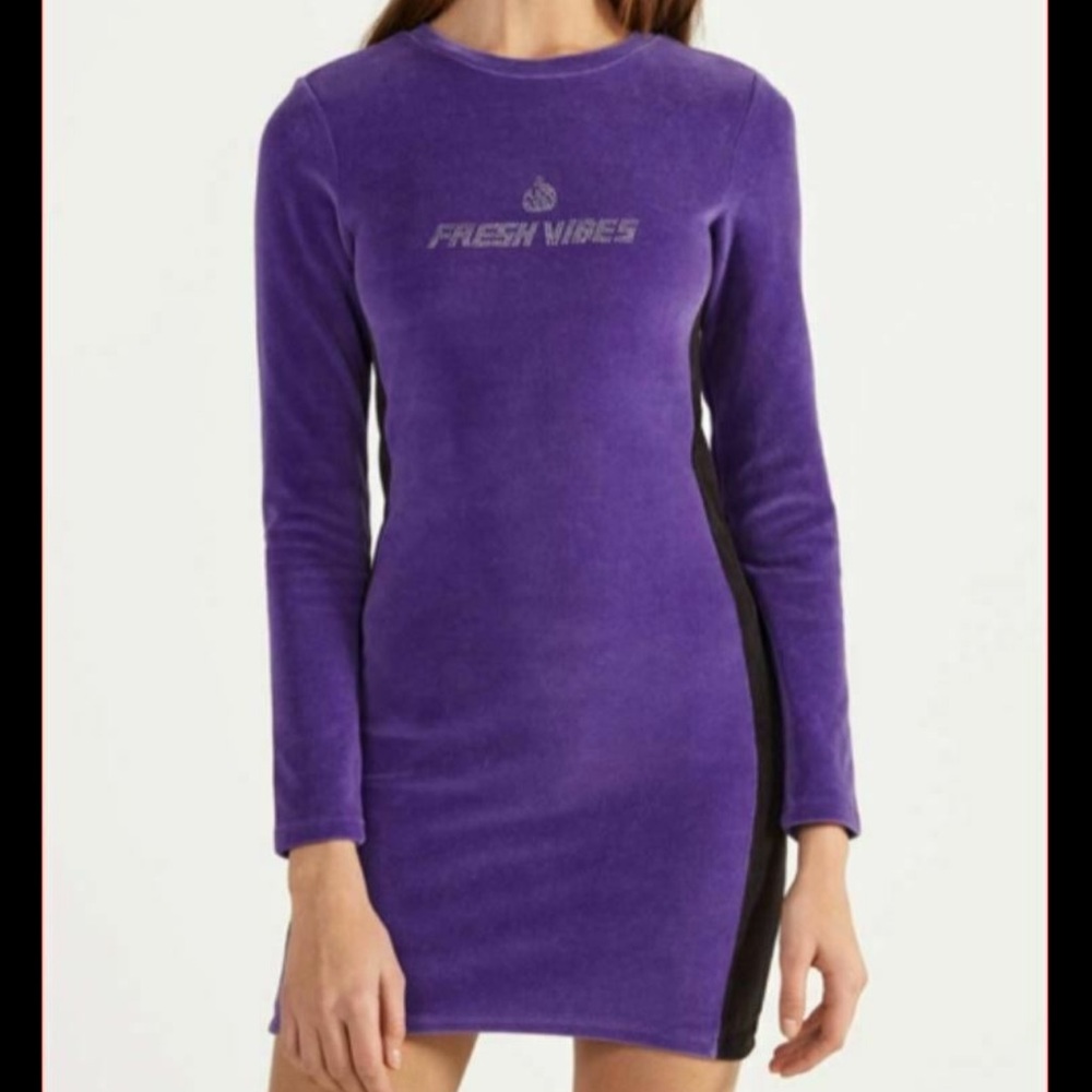 Bershka Fresh Vibes purple cotton velvet dress